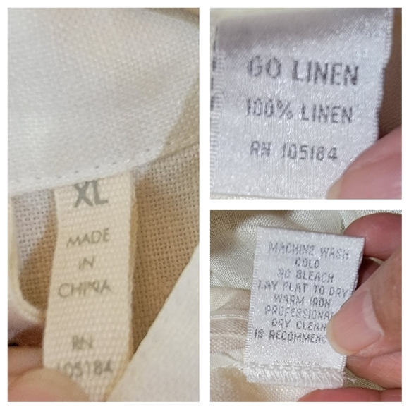 GO LINEN Women White High-Neck Button-Up Tunic Sz XL 3/4 Sleeve Lagenlook Beachy - Picture 10 of 11